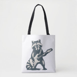 Funny Racoon Playing Electric Guitar Tote Bag