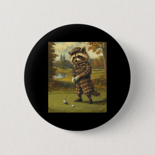 Funny Racoon Playing Golf Graphic Weird Racoon  6 Cm Round Badge