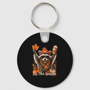 Funny racoon pumpkin fall coffee tis the season key ring