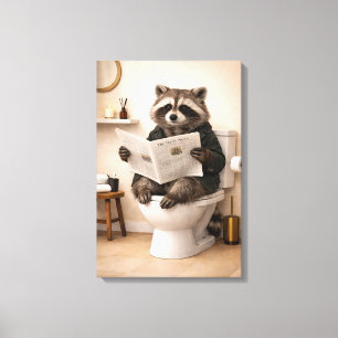 Funny Racoon Reading Newspaper Bathroom Humour Canvas Print