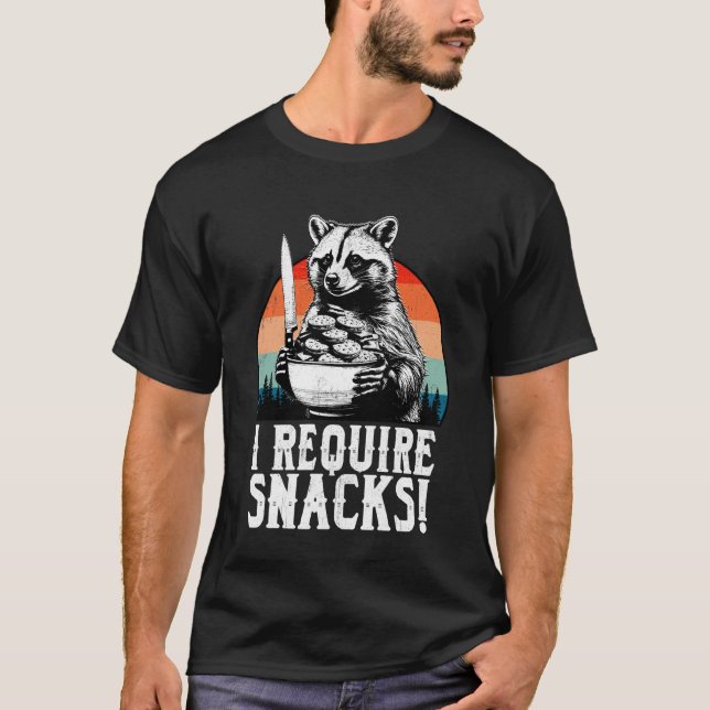 Funny Racoon Require Snack Lover Trash Panda Meme T-Shirt (Front)
