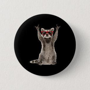 Funny Racoon Rock Music Hand Sign Men Women Boys 6 Cm Round Badge
