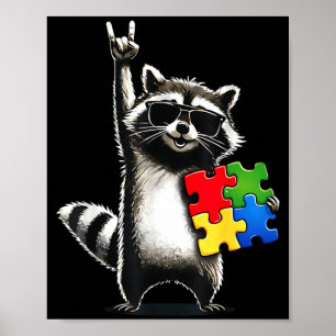 Funny Racoon Rock On Au Awareness Men Women Kids Poster