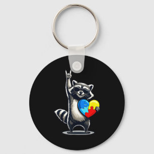 Funny racoon rock on tism men women kids autism  key ring