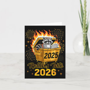 Funny Racoon Rollin's Into 2026 New Year Matching Card
