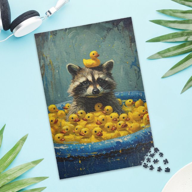Funny Racoon Rubber Duck Pool Jigsaw Puzzle (Creator Uploaded)