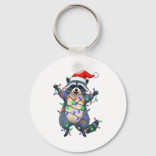 Funny Racoon Santa Hat Christmas Tree Lights Xmas Key Ring