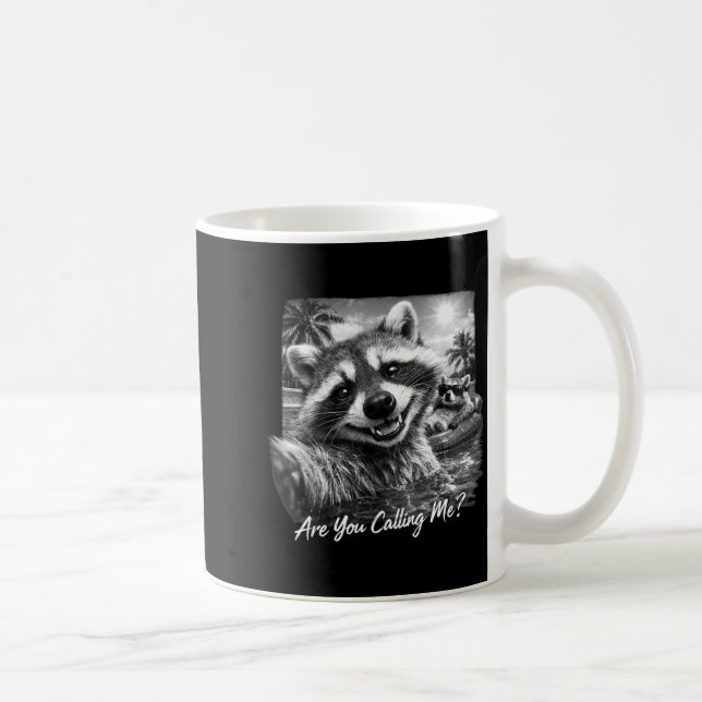 Funny racoon selfie pool party are calling coffee mug (Right)