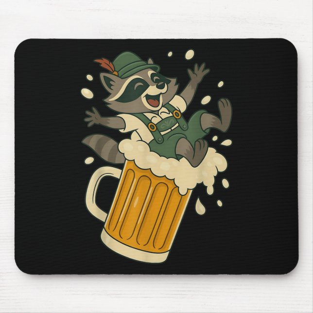 Funny Racoon Sliding Down A Giant Beer Mug Foam  Mouse Pad (Front)