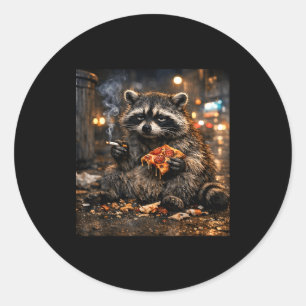 Funny racoon smoking cigarette humour meme racoon classic round sticker