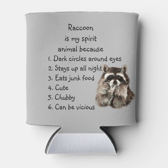 Funny Racoon Spirit Animal Humour Cute Watercolor Can Cooler (Front)