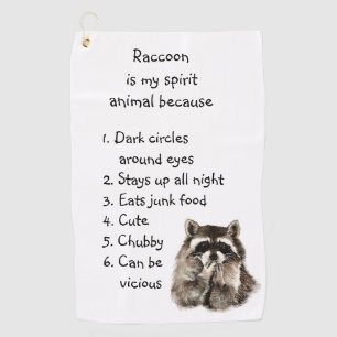 Funny Racoon Spirit Animal Humour Cute Watercolor Golf Towel