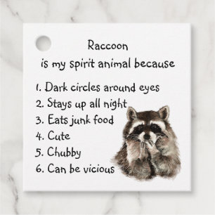 Funny Racoon Spirit Animal Humour Favour Tags