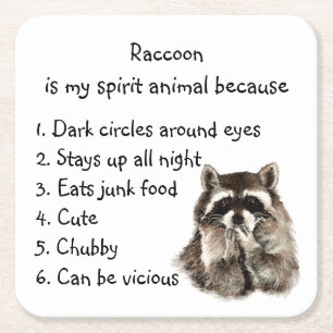 Funny Racoon Spirit Animal Humour Square Paper Coaster
