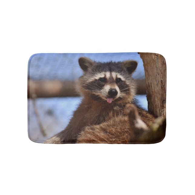 Funny Racoon Sticking It's Tongue Out Bath Mat (Front)
