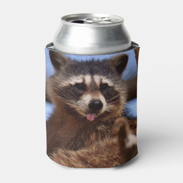 Funny Racoon Sticking It's Tongue Out Can Cooler (Can Front)