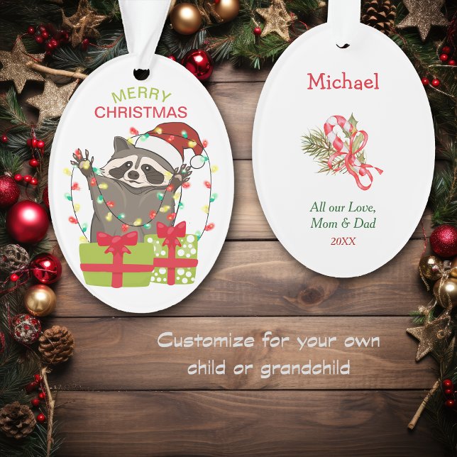 Funny Racoon String Lights Kids Christmas Ornament (Creator Uploaded)
