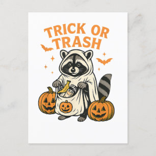 Funny Racoon Trick or Trash Halloween Holiday Postcard