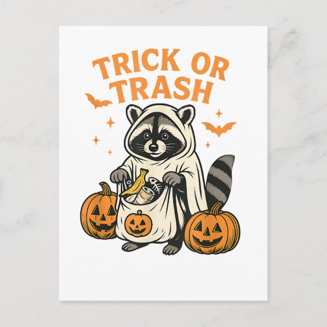 Funny Racoon Trick or Trash Halloween Postcard (Front)