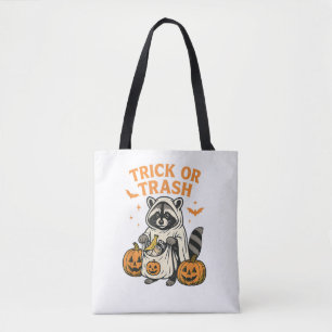 Funny Racoon Trick or Trash Halloween Tote Bag