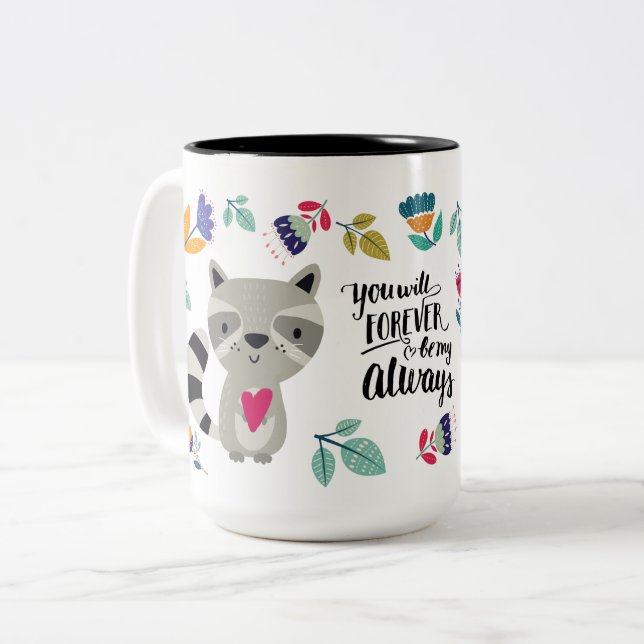 Funny Racoon Valentine's Day Gift Two-Tone Coffee Mug (Front Left)