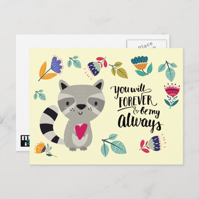 Funny Racoon Valentine's Day Holiday Postcard (Front/Back)