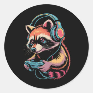 Funny Racoon Video Gamer Racoon Classic Round Sticker