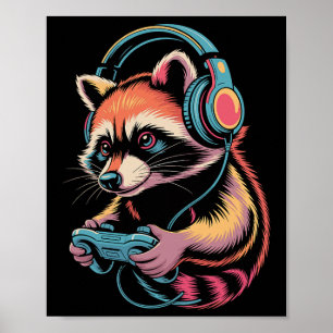 Funny Racoon Video Gamer Racoon Poster