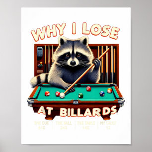 Funny Racoon Why I Lose At Billiards Player Billi Poster