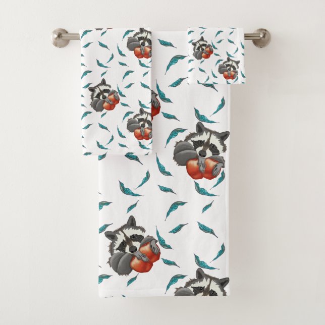 Funny Racoon with apples Cute animals  Bath Towel Set (Insitu)