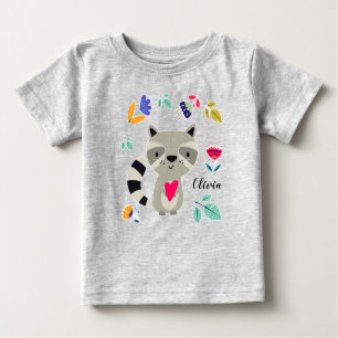 Funny Racoon with Heart Custom Name Baby T-Shirt