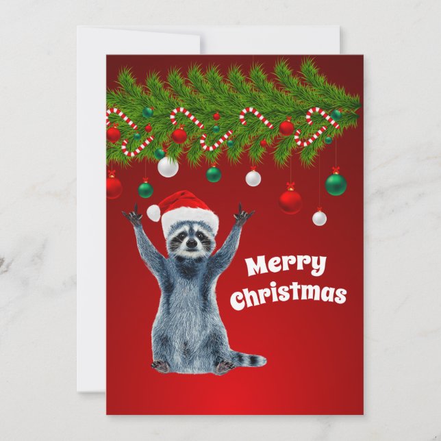 Funny Racoon with Santa hat | Gifts Christmas  Thank You Card (Front)