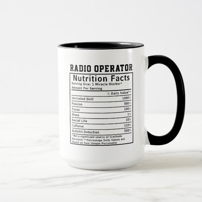 Funny Radio Operator Nutrition Facts Staff Gift Mug (Right)