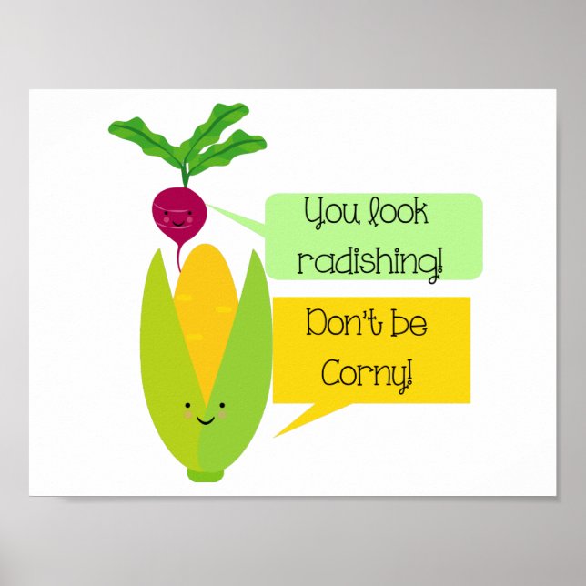 Funny Radish and Corn Vegetable Humour Poster (Front)