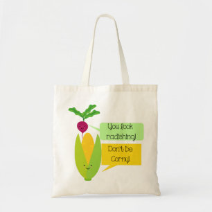 Funny Radish and Corn Vegetable Humour Tote Bag