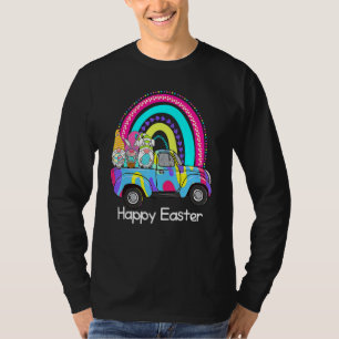 Funny Rainbow Bunny Eggs Hunting Truck Gnomes East T-Shirt