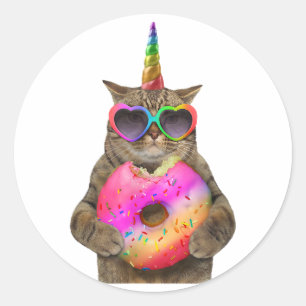 Funny Rainbow Cat Gay Pride LGBT Unicorn Sunglasse Classic Round Sticker
