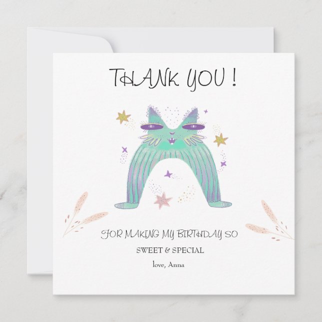  funny rainbow cat  thank you card (Front)