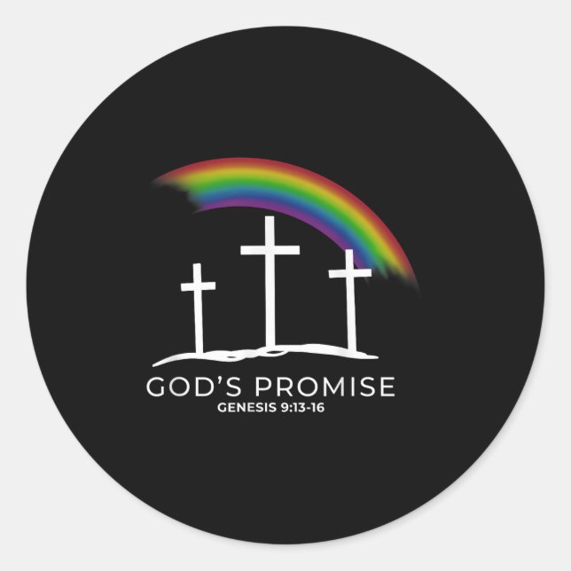 Funny Rainbow Christ Cross - Christian Quote God's Classic Round Sticker (Front)
