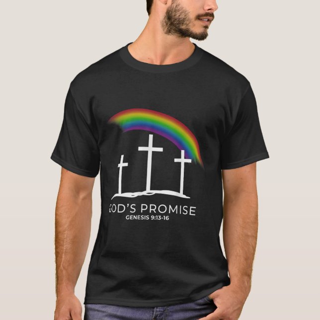 Funny Rainbow Christ Cross - Christian Quote God's T-Shirt (Front)