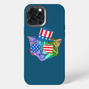 Funny Rainbow Feline Cat 4th of July American iPhone 13 Pro Max Case