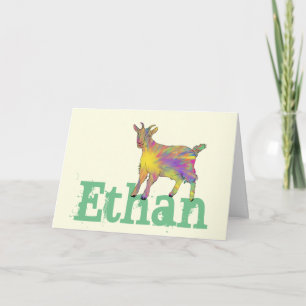 Funny Rainbow Goat Colourful Animal Art Name Ethan Card