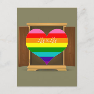 Funny Rainbow Heart LGBT coming out of the closet Postcard
