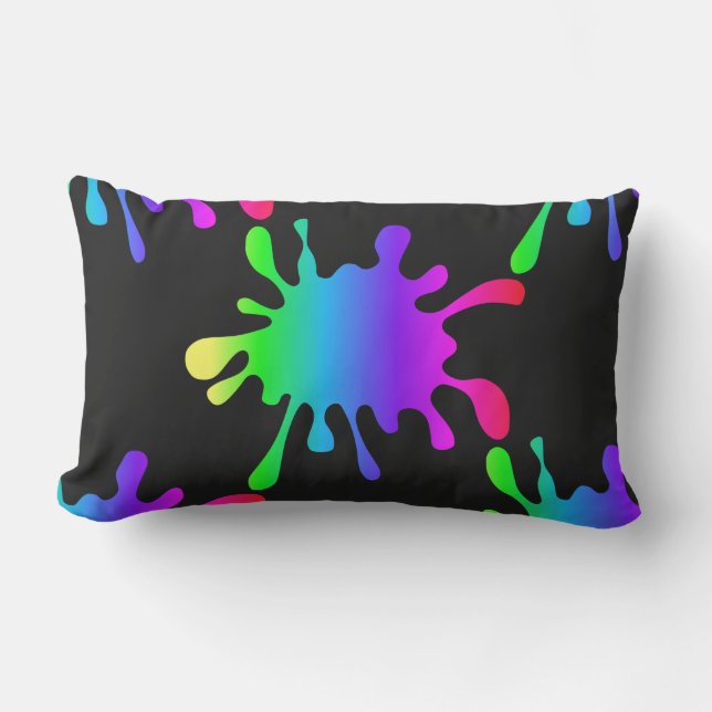 Funny Rainbow Paint Splatters Black Lumbar Outdoor Outdoor Cushion (Front)