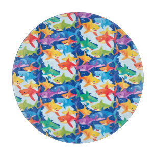 Funny rainbow shark birthday balloon party Family Cutting Board