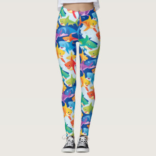 Funny rainbow shark birthday balloon party Family  Leggings