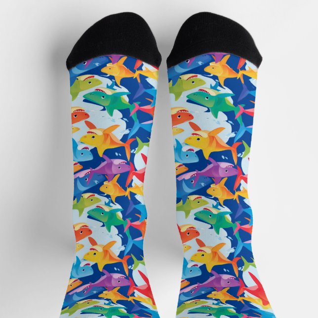 Funny rainbow shark birthday balloon party Family  Socks (Top)