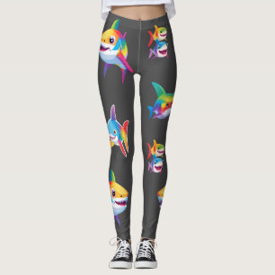 Funny rainbow shark birthday party Family kids Leggings