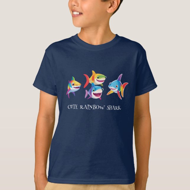 Funny rainbow shark birthday party Family kids T-Shirt (Front)