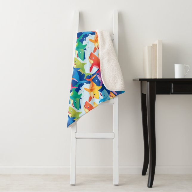 Funny rainbow shark birthday party Pattern Sherpa Blanket (In Situ)